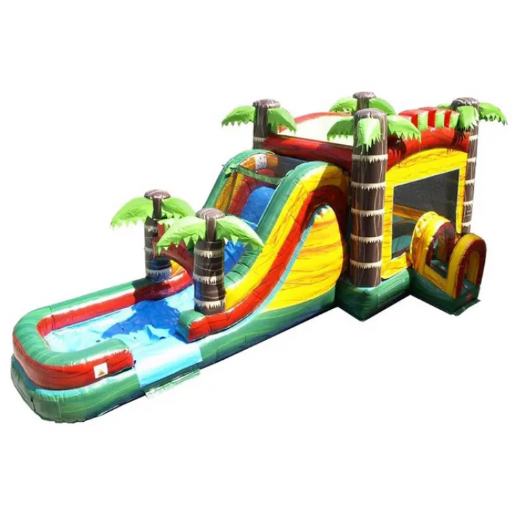 Wet / Dry Fire Marble Bounce House Slide Combo